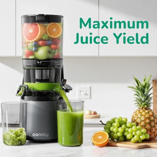 Canoly C16 Cold Press Juicer, 6" Extra Wide Feed Chute, 3-IN-1 Strainers (Juice & Sorbet & Nut Milk), Powerful AC Brushless Motor, Self Precut System, Juicer Machines with BPA-Free (Space Gray) 6