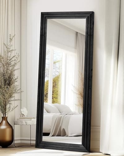 ABSWHLM Full Length Mirror 65"x24" Solid Wood Frame Floor Large Mirror for Living Room, Bedroom Hanging or Leaning Wall-Mounted, Black