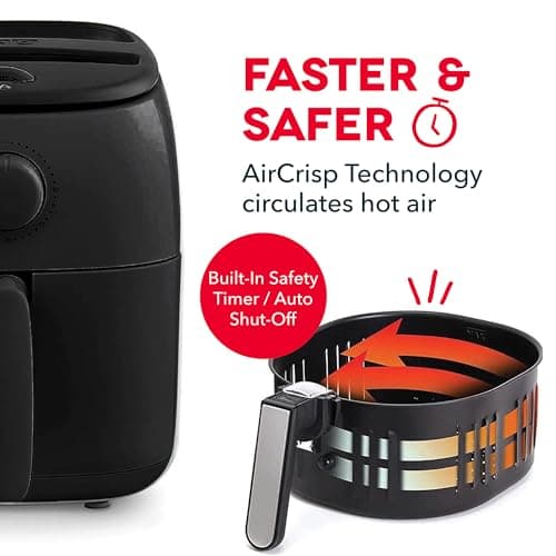Dash Tasti-Crisp™ Air Fryer - AirCrisp® Technology - Compact Design with Adjustable Temperature Control - Nonstick Fry Basket & Auto Shut-Off Feature - 2.6 Quarts - Black 8