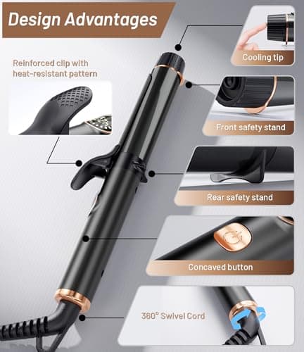 1 Inch Mini Travel Curling Iron, 100-240V Travel Dual Voltage Curling Iron for Short Hair with 5 Heat Settings, Small Curling Wand with Temperature Memories and Lock, Rose Gold 7