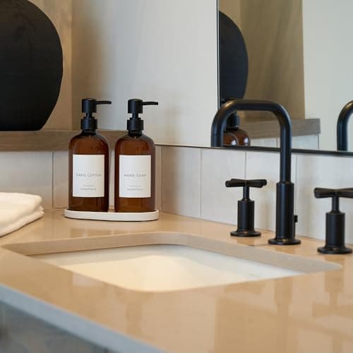 Stylish Soap Dispenser Set of 2 for Kitchen Or Bathroom - Quality 21oz Dish and Hand Soap Dispensers - Extra Durable Amber Dispensers Perfectly Enhance Your Bathroom Or Kitchen 6