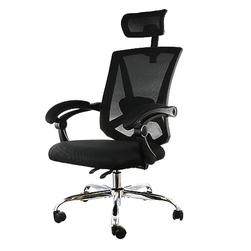 Elama Full Back Mesh Adjustable Office Chair with Headrest (Black/Black)