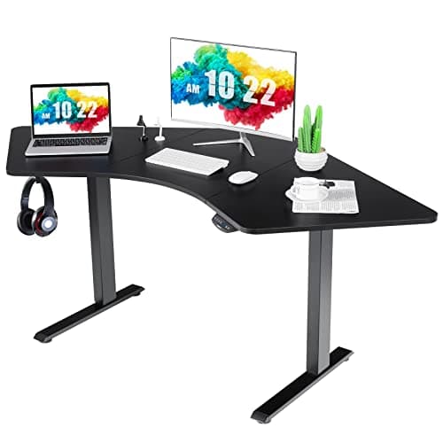 Tangkula Large L Shaped Dual Motor Standing Desk, 72" Electric Height Adjustable with 3 Memory Positions, Cable Tray, Hook, Sit Stand Home Office Corner Desk