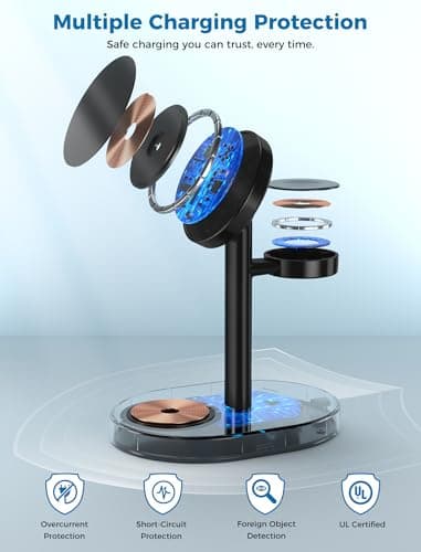 Hevanto 2026 3 in 1 Wireless Charging Station for Apple MagSafe Charger, 15W Fast Magnetic Mag-Safe Charger Stand for iPhone 17 16 15 14 13 12 17e Apple Watch AirPods Series, Gifts for Men 8