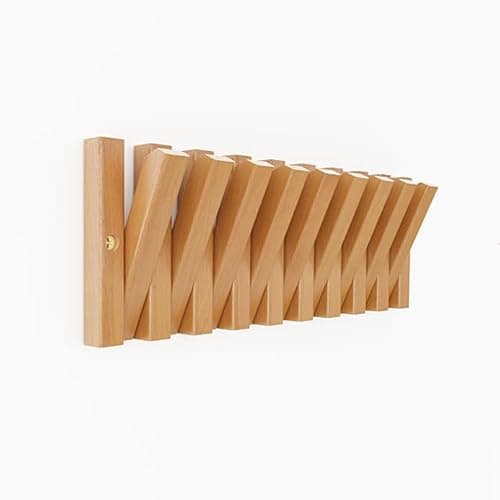 yaochuforest Coat & Hat Hooks Wall Mount with Key Holder, Wall Mounted Coat Rack with 9 Retractable Hangers, Solid Wood Slim Key Holder for Entryway, 17in Natural Finish 9