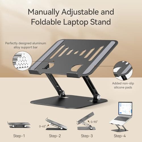 LINTYLE Adjustable Laptop Stand, Aluminum Portable Laptop Riser for Desk Foldable, Ergonomic Computer Notebook Stand Holder for MacBook Air Pro, Dell XPS, HP and All 10–17 Inch Laptops, Black 9