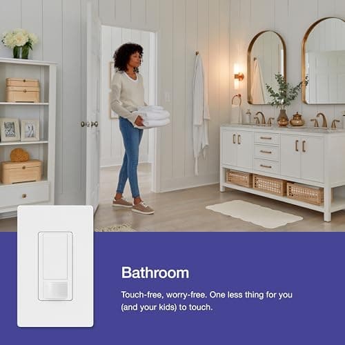 Lutron Maestro Motion Sensor Light Switch Indoor for Bathroom, Garage, Laundry Room, Any Bulbs, Occupancy Vacancy Sensor, Single-Pole, MS-OPS2-WH, White 3