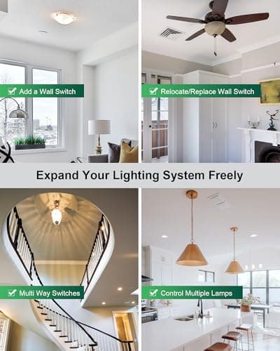 TREEWELL Wireless Light Switch and Receiver Kit, 200FT RF Range Remote Control Light Switch, No Rewiring, No Interference, Wireless Wall Switch for Ceiling Light, Fans, Lamps, Pre-Programmed 7