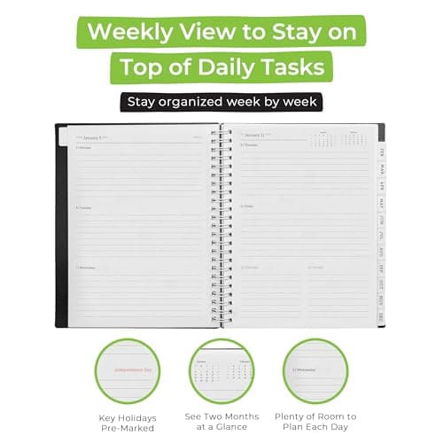 WallDeca 2026 Planner, Agenda Planner With Weekly And Monthly View, Daily Agenda Book And Yearly Planners Calendar Book, Spiral Bound With Tabs, Notes, Goals And Holidays (8 x 6 in) 5