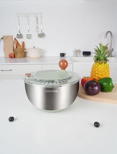 Lunememo Stainless Steel Salad Spinner, Lettuce Spinner with Drain, Non-Slip Base, Stop Button, Vegetable Dryer, BPA Free, 5.3 Qt 7