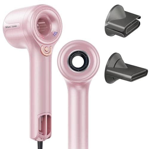 Maxfoxe Ionic Hair Dryer, Professional Blow Dryer with High-Speed Brushless Motor for Fast Drying, Quiet Hairdryer with 2 Magnetic Nozzles, 4 Temps & 3 Speeds Settings for Salon,Home, Pink