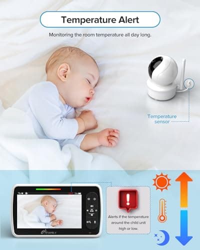 iFamily Baby Monitor - Large 5" Screen with 30Hrs Battery Life - Remote Pan-Tilt-Zoom;No WiFi, Two-Way Audio, Night Vision, Temperature, Lullabies, 960ft Long Range Baby Monitor with Camera and Audio 5
