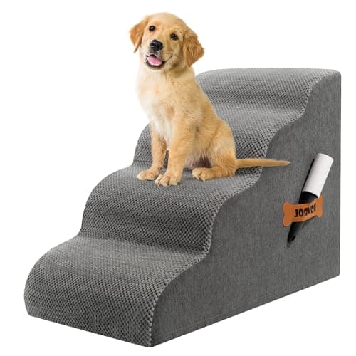 Romrol Dog Stairs Ramp for High Beds Couches, 33D High Density Foam Pet Steps with Durable Non-Slip Waterproof Fabric Cover, Dog Stairs for Small Dogs or Cats or Pets, 4-Step,Grey