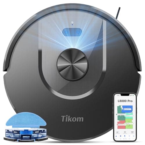 Tikom Robot Vacuum and Mop Combo, 5000Pa Suction, Smart Mapping, 45dB Robotic Vacuum Cleaner for Carpets, Pet Hair, Hardfloors (L8000 Pro)