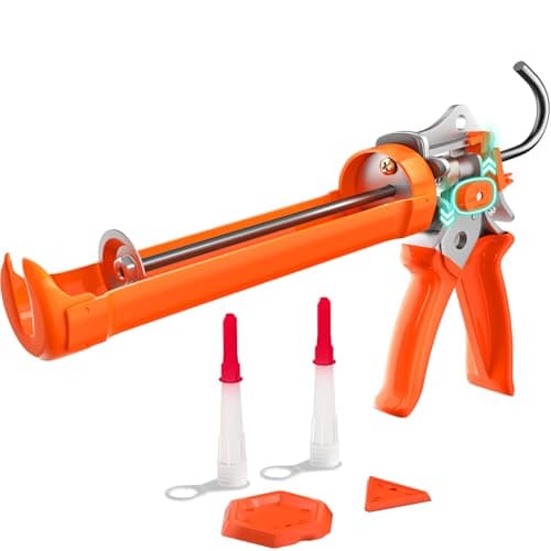 Holothurian Caulking Gun, Heavy-Duty Aluminum Caulk gun, 1/10 Gallon, Adjustable 12:1 & 25:1 Thrust Ratio, No-Drip, Built-in Nozzle Cutter and Puncture Tool, Two Nozzles and Scraper
