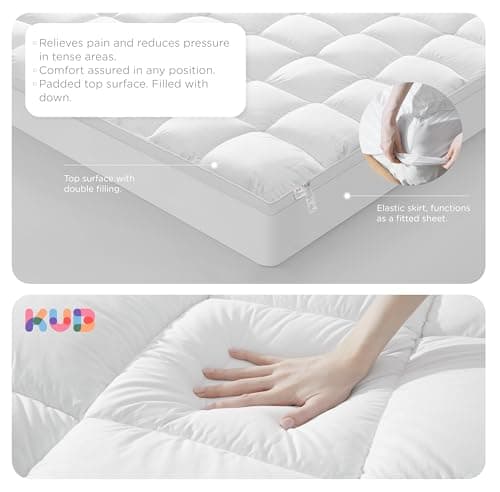 KUB Cotton Mattress Topper, Queen, Cooling Cotton Pillow Top with 8-21 Inch Deep Pocket, 3D Snow Down Alternative Fill, Breathable Fluffy Mattress Pad Cover (White, Queen 80 * 60inch) 6