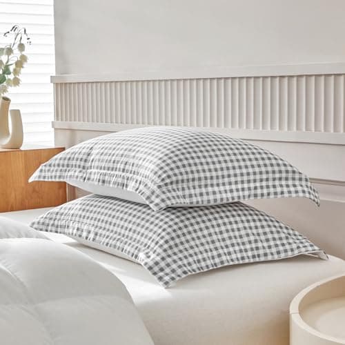 WARMDERN Buffalo Plaid Pillow Shams Set - Checkered & Gingham Pillow Covers (Queen/Standard) - Soft Microfiber - 20"x26" - White & Light Grey - Retro Farmhouse Style 5