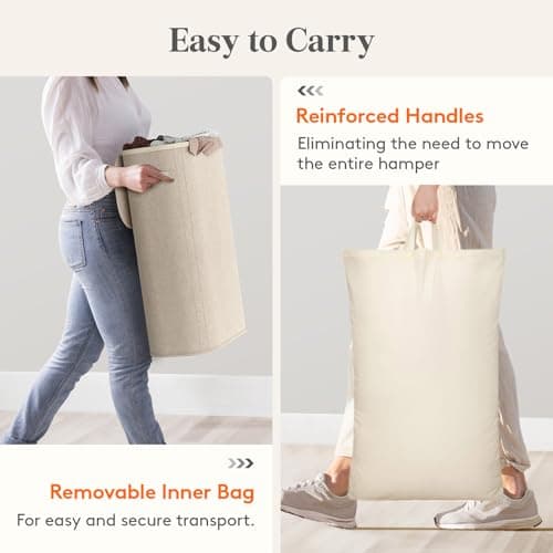 Lifewit 65L Slim Laundry Basket with Lid, Narrow Large Laundry Hamper with Plastic Handles and Removable Bag, Tall Foldable Dirty Clothes Hampers for Laundry Room, Bedroom, Bathroom, Dorm, Beige 8