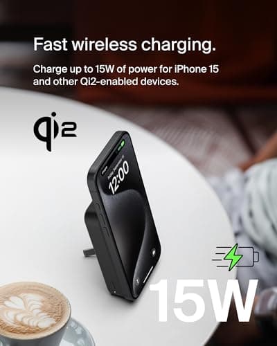 Belkin Portable Charger, Wireless Power Bank 15W 10000 mAh w/ Qi2, MagSafe Charger + Built-in Pop-up Kickstand - iPhone 17, Air, Pro, Pro Max, AirPods, Apple Watch, Google Pixel 10, etc. - Black 5