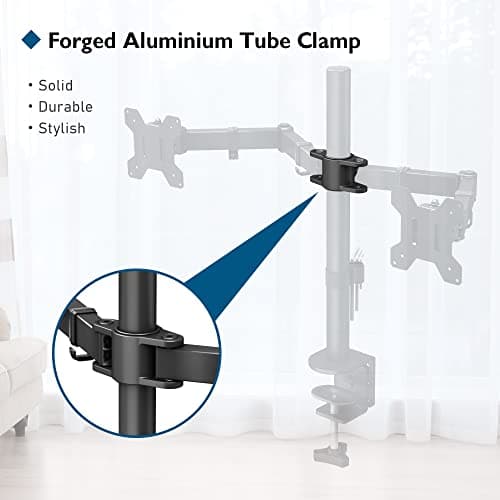 BONTEC Dual Monitor Desk Mount, Full Motion Adjustable Monitor Stand for 13–27 Inch Screens, Heavy Duty Arms Hold Up to 22 lbs Each, VESA 75x75/100x100 mm, C Clamp and Grommet Base, Cable Management 8