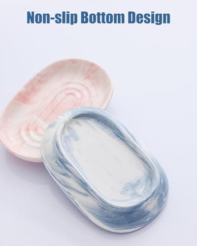 AIMAIAIMAI Blue Ceramic Soap Dish, Marble Pattern Bar Soap Holder - Elegant Hostess Gift, Housewarming Gift for New Home, Decorative Soap Tray for Bathroom, Kitchen 6