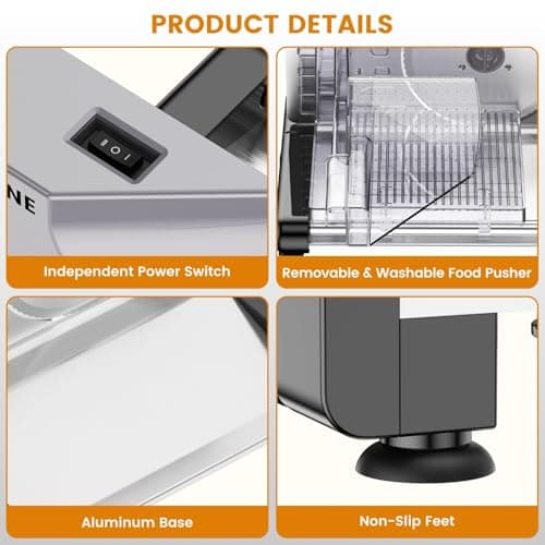 AERKINE Meat Slicer Machine for Home - 120W Deli Food Slicer with Removable 6.7" Stainless Steel Blades, 0-18mm Adjustable Thickness, Easy to Clean, Electric Meat Slicer for Meat Cheese Bread 5