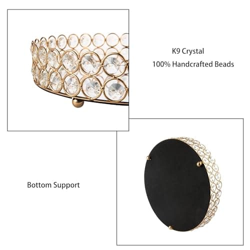 Feyarl Crystal Perfume Tray Makeup Cosmetic Vanity Organizer Jewelry Trinket Display Storage Mirrored Decorative Tray Skin Care Tray for Dresser Home Deco Birthday Gift(Round 10" inch) (Gold) 5