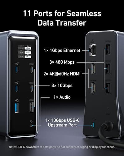 Anker Prime Docking Station, 14-Port with 160W Max Output, 10Gbps Fast Data Transfer, Real-Time Smart Interface, Audio and Ethernet Ports, Dual 4K Displays for Dell, HP, Lenovo and More 6