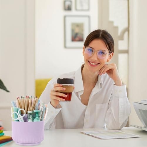 SKYDUE 360 Degree Rotating Desk Organizer, Dual-Purpose Pencil Pen Holder for Desktop, Rotating Desk Pen Organizer with 5 Slots Purple 7