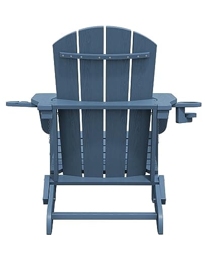 SERWALL Folding Adirondack Chair, HDPE Adirondack Chairs, Plastic Outdoor Chairs- Looks Exactly Like Real Wood- Navy 13