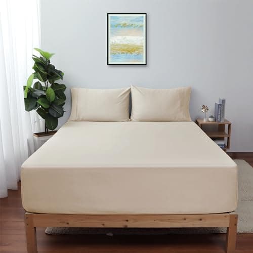 Full Size Fitted Sheet Only Beige, 100% Egyptian Cotton 600 Thread Count, 16" Deep Pocket Premium Cotton Mattress Sheet (1 Bottom Sheet Only)