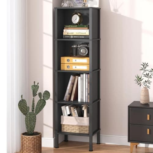 LAATOOREE 5Tier Narrow Bookshelf, 4 Cube Bookcase, Slim Corner Open Display Storage Shelf for Small Space, Living Room, Office, Bedroom