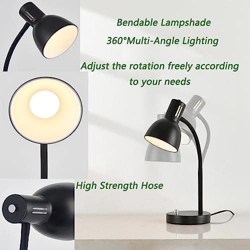 chaotack Metal Small Black Desk Lamp,Adjustable Goose Neck Desk Lamps for Home Office Study Room Desks Bedroom Bedside Table Lamp with Free 7W LED Bulb,Eye-Caring Reading Lamps 6