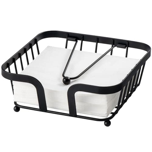 Zhithink Napkin Holder for Table, Flat Napkin Holder with Weighted Arm, Napkin Holder, Napkin Dispenser, Modern Flat Napkin Holders, Square Paper Napkin Holders, Napkin Holder for Kitchen (Black)