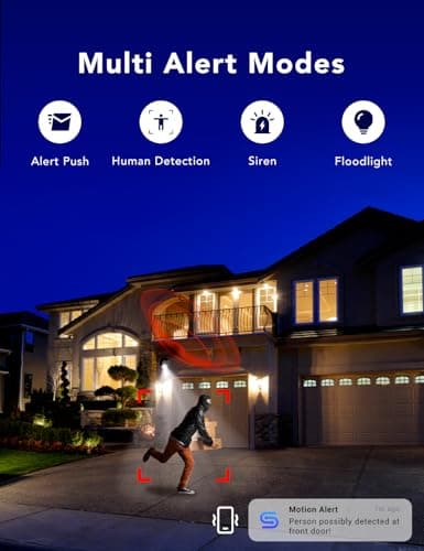 Famviva 2K Security Camera Wired, Outdoor/Indoor for Home, Pet, Baby, Nanny, IP65 Waterproof Color Night Vision, White Light & Siren, Recording, Motion Detection, Works with Alexa,Black-4P 6