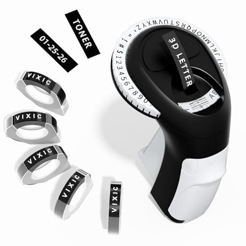 Vixic Embossing Label Maker, Manual Label Maker Emboss, Vintage Embossed Label Makers Machine with Tapes, Old School Labeler with 5 Rolls 3D Black Tapes for Home DIY & Crafting Kids School Items