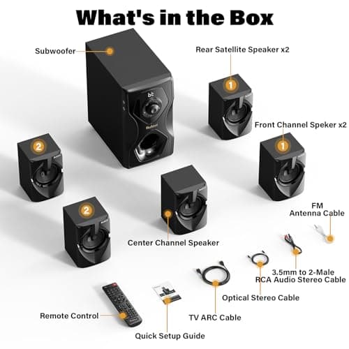Bobtot Surround Sound Speakers Home Theater Systems - 700 Watts Peak Power 5.1/2.1Wired Stereo Speaker System 5.25" Subwoofer Strong Bass with Bluetooth ARC Optical Input 8