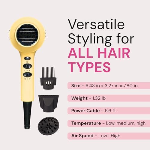 L'ANGE HAIR PowerStyle Turbo Ionic Hair Dryer | 1875 Watt Professional Blow Dryer with Diffuser & Concentrator | Multiple Heat & Speed Settings for Fast Drying | Salon-Grade Styling Tools, Yellow 8