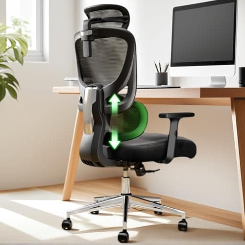 Marsail Ergonomic Office Chair with Adjustable Lumbar Support & 2D Headrest, Breathable Mesh Desk Chair with Adjustable Arms, Swivel Rolling Task Chair for Home Office, Black