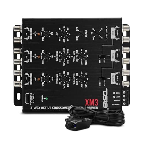 DS18 XM3 3-Way Active Crossover with Line Driver – 11V Output, Adjustable Bass Boost (0–18dB), Remote Subwoofer Control with Clip Indicator, Tiffany RCA Connectors – Pro Car Audio Frequency Processor