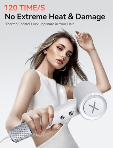 Hair Dryer,150000 RPM High-Speed Blow Dryer 500 Millions Negative Ionic Care Hair Dryer for Fast Drying, 51dB Low Noise Thermo-Control Hairdryer Nozzle for Children,Women,Men 5
