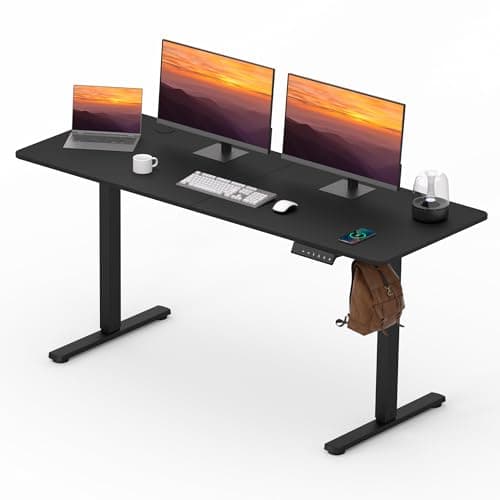 FitStand Adjustable Stand Up Desk Standing Desk, 63x24 Inches Home Office Desk with Memory Preset, Computer Workstation Splice Black Top + Black Frame