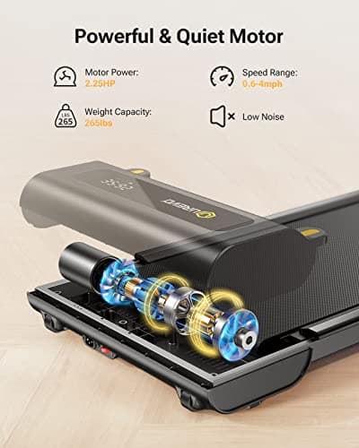 UREVO Under Desk Treadmill, Walking Pad for Home/Office, Portable Walking Treadmill 2.25HP, Walking Jogging Machine with 265 lbs Weight Capacity Remote Control LED Display Black 5