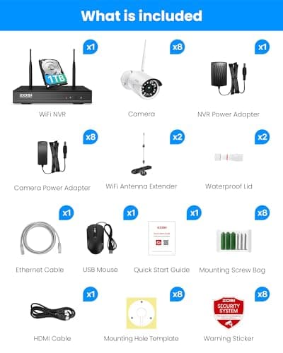 ZOSI 8CH 2K WiFi Security Cameras System Outdoor with 1TB HDD, 8Pcs Weatherproof Plug-in Cameras, Night Vision, Smart Motion Detection, 2K H.265+ 8 Channel Home Surveillance NVR for 24/7 Recording 9