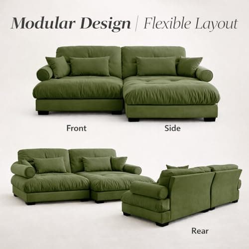 94" Modular Sectional Sofa,Velvet Upholstered Couches for Living Room,3 Seater Green Sofa Couch with Movable Ottoman,Big Comfy Loveseat Sofa with Deep Seats for Living Room,Apartment,Bedroom 7