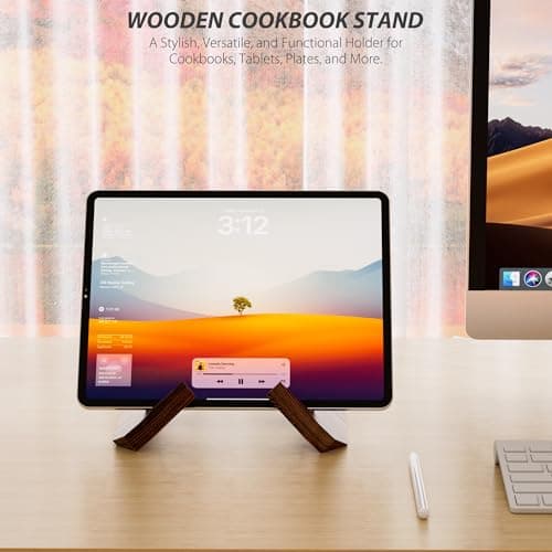 CeleVista Cookbook Stand for Kitchen, Counter Cook Book Holder, Book Stands Display for Echo Show 15,Echo Show 21, Recipe, Photo, iPad(Rustic Brown) 5