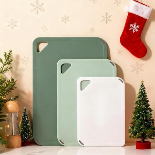 THETCHRY Plastic Cutting Board Set of 3-Cutting Boards for Kitchen BPA Free, Large-Small Chopping Boards Non-Slip for Cooking Camping Dishwasher Safe, Reversible, with Grip Handle, 15"×10"×0.6" Green 8