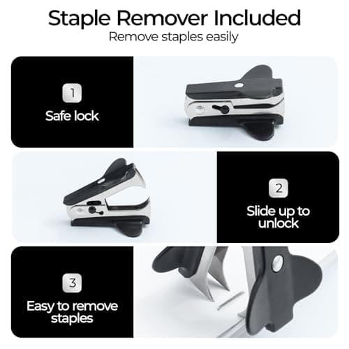 M&G Effortless Stapler 50 Sheet Capacity One-Touch Stapling, Heavy Duty Desktop Stapler Includes 1000 Staples and Remover, Portable Handheld Staplers for Home Office (Black) 7