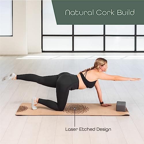 Workout Mat with Carrying Strap - 6mm Thick Cork Yoga Mat (72” x 24”) - Non-Slip Cork Mat for Home, Gym, Fitness & Hot Yoga - Lightweight, Cushioned, Durable & Sweat-Resistant by Fitby 8