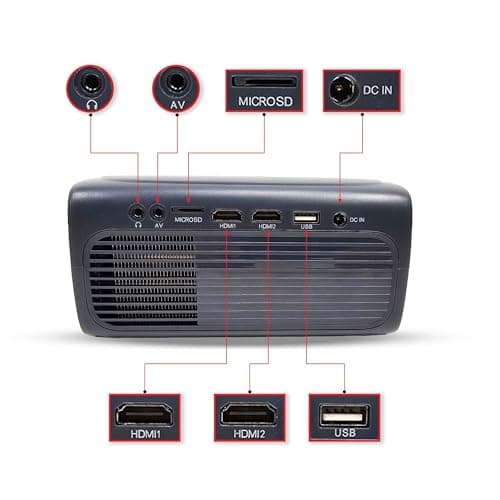 Onn. HD 1080p LCD Home Theater Projector, Streaming Ready, 6' HDMI Cable, 5 Watt Speaker, Remote, 32" - 210" image size, Supports HDMI/USB/MicroSD/AV, Indoor & outdoor use - 100096801 (Renewed) 6